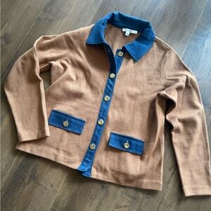 Camel and Denim Button-Up Cardigan Jacket
